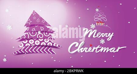 Papierkunst und Handwerk von Frohe Weihnachten mit schmücken Baum schönes Konzept, Vektor, violett, Illustration Stock Vektor