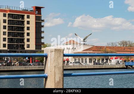 Sheepshead Bay, Manhattan Beach, Brooklyn - Landschaft mit Wasser, Himmel, Wolken Stockfoto