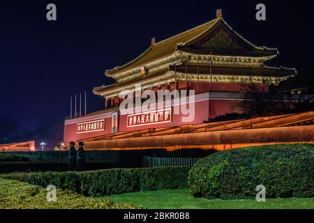 Peking / China - 2. Februar 2016: Tiananmen, Tor des himmlischen Friedens, Eingang zum Palastmuseum Verbotene Stadt in Peking, China Stockfoto