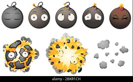 Bombe Explosion Explosion Animation Cartoon Design Element set, isolierte Vektor, horizontal Stock Vektor