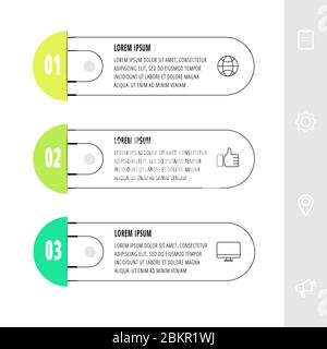 Vektor Infografiken Design-Vorlage mit 3 Etiketten und Symbolen. Vektorlinienkonzept. Kann für Diagramm, Geschäft, Web, Banner, Workflow-Layout verwendet werden Stock Vektor