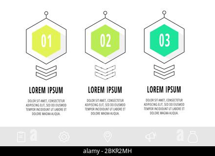 Hexagon Infografik Design Vorlage mit 3 Optionen und Icons. Vector Line Geschäftskonzept. Kann für Diagramm, Web, Banner, Workflow-Layout verwendet werden Stock Vektor