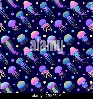 Muster mit bunten handgezeichneten Quallen Stock Vektor