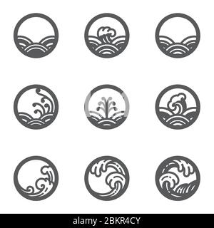 Symbol für Wasserwelle gesetzt. Design in runder Form und gut für den Einsatz als Orient Meer Meer Symbole oder Beschilderung oder traditionelle Logo. Für das Produkt aus Wasser oder Stock Vektor