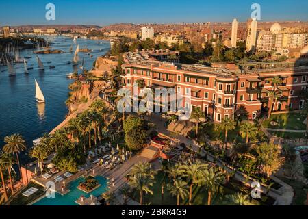 Ägypten, Oberägypten, Niltal, Assuan, das Sofitel Legend Old Cataract Hotel vor der Insel Elephantine Stockfoto