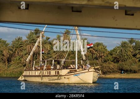 Ägypten, Oberägypten, Niltal, Esna, die Ankh1 dahabieh Segeln auf dem Nil zwischen Luxor und Assuan Stockfoto