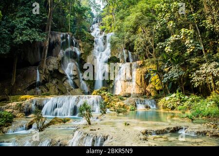 Laos, Luang Prabang Bezirk, Kuang Si, Kuang Si Wasserfälle Stockfoto