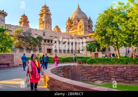 JODHPUR, INDIEN – DEZ. 02, 2019: Umaid Bhawan Palace, Heritage Palace Hotel in Jodhpur. Erbaut zwischen 1928 und 1943 ein herrliches Stück Rajasthan. Stockfoto