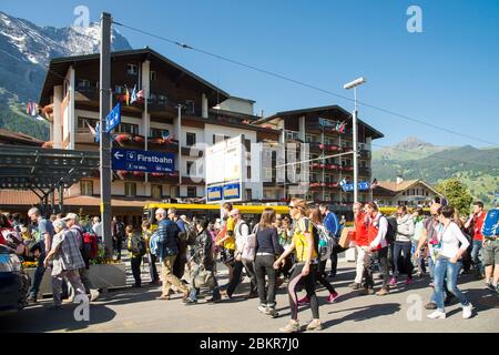 Schweiz, Berner Oberland, Interlaken, Jungfrau-Bahn, Bahnhof Grindenwald und Eiger Stockfoto