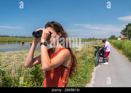 Frankreich, Somme, Le Crotoy, Radtouristen in der Baie de Somme entlang der Seefahrradroute Stockfoto