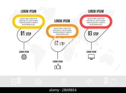 Vektor Infografiken Design-Vorlage mit 3 Etiketten und Symbolen. Vektorlinienkonzept. Kann für Diagramm, Geschäft, Web, Banner, Workflow-Layout verwendet werden Stock Vektor