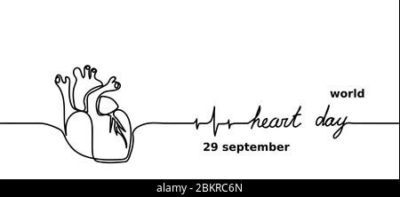 Weltherztag für Banner-Design. Medizinisches Konzept, Vektorhintergrund. World Heart Day einfach eine einzige Zeile Hintergrund. Kontinuierliche Handzeichnung Stock Vektor