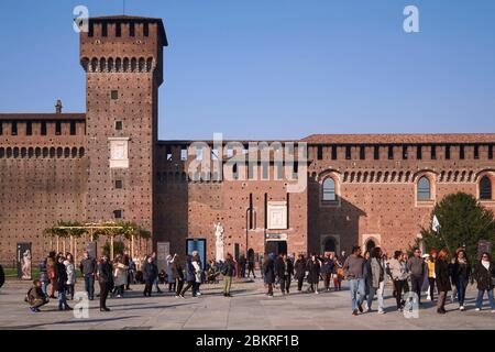 Italien, Lombardei, Mailand, Castello Sforzesco (Castello Sforzesco), erbaut im 15. Jahrhundert von Herzog von Milan Francesco Sforza Stockfoto