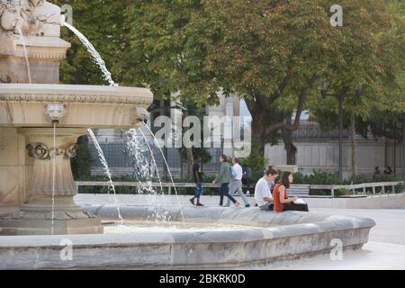 Frankreich, Gard, Nimes, Charles de Gaules Esplanade, Pradier Brunnen Stockfoto