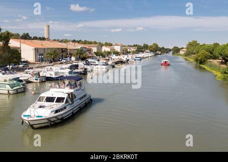 Frankreich, Gard, Saint Gilles Marina. Camargue Canal Stockfoto