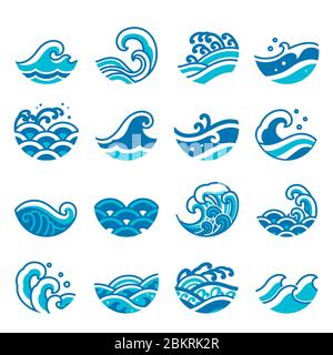 Set von Ocean Wave Logo Design Vorlage Vektor. Moderner und traditioneller Meereswellen-Stil. Stock Vektor
