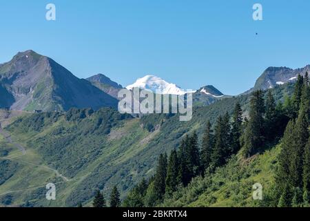 Frankreich, Haute Savoie, Massiv du Chablais, val d'Abondance, Mont Blanc von der Lenlevay Stockfoto