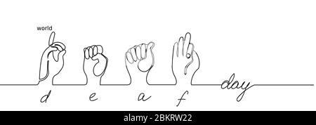 Fingersprache. Welt taub Tag einfach eine einzige Linie Skizze. Fortlaufendes Hand-Zeichenbanner Stock Vektor