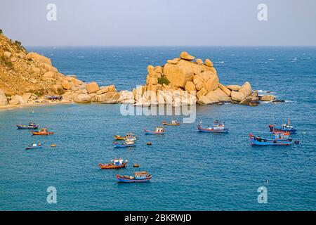 Vietnam, Ninh Thuan Provinz, Phan Rang, Fischerboote in Mui Dinh Bucht Stockfoto