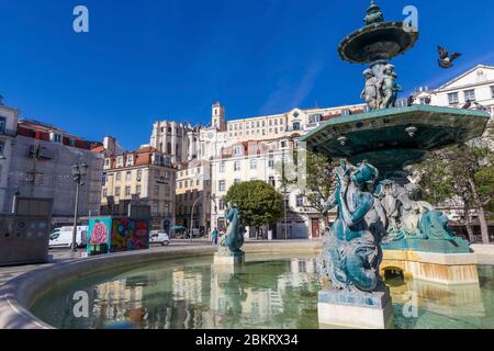 Portugal, Lissabon, Baixa, Dom Pedro IV Platz und die Kirche do Carmo Stockfoto