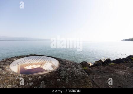 Frankreich, Haute-Savoie, Nernier, Kai des kleinen Hafens von Nernier, am Genfersee, romantischer Nernier-Kurs Stockfoto