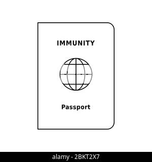 Symbol für die Immunity Passport-Leitung. Reisedokument als Beweis, dass eine Person gegen eine Krankheit immun ist. Risikofreies Zertifikat für COVID 19. Schwarzer Umriss. Stock Vektor