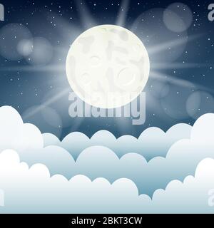 mondlicht und Cartoon Wolken Stock Vektor