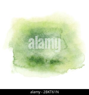 Grüne Aquarellflecken auf weißem Hintergrund isoliert Stockfoto