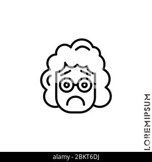 Traurig schlechte Stimmung Gefühl Sorry Reue Emoticon Mädchen, Frau Symbol Vektor Illustration. Outline-Stil. Stock Vektor