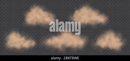 Staubwolken gesetzt, Straßenschmutze, braune Sandsturm Explosion in Wüste Konzept. Schmutzige Sandwolken. Stock Vektor