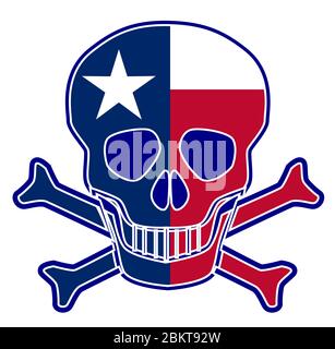 Totenkopf und Armbrone mit dem Texas-Flaggenzeichen auf schwarzem Hintergrund Stock Vektor