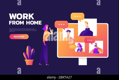 Online Virtual Remote Meetings, Telekonferenz für TV Video Web Conference. CEO President Executive Manager Chef und Mitarbeiter Team Arbeit von zu Hause. Stock Vektor