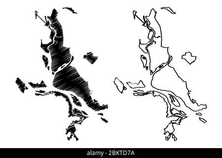 Arkhangelsker Stadt (Russische Föderation, Russland) Karte Vektor-Illustration, Skizze Stadt des Erzengels oder Archangelsker Karte Stock Vektor