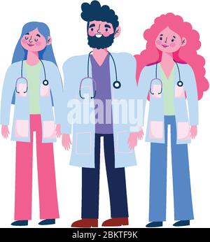 Dank Ärzte, Berufsarzt männlichen und weiblichen Zeichentrickfiguren Vektor-Illustration Stock Vektor