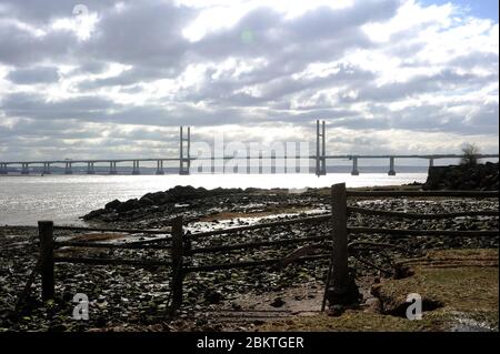 Zweite Severn-Kreuzung von Blackrock aus gesehen, Portskewett. Stockfoto