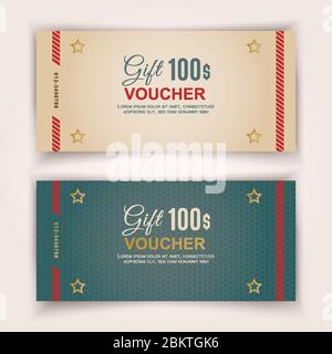 Gutschein-Vorlage, Wert 100 Dollar für Kaufhäuser, Geschäft, Weihnachten. Einfache Vorlage mit Textur. Stock Vektor