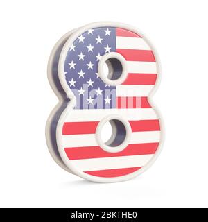 Amerikanische Flaggen auf weißem Hintergrund isoliert. 3d-Bild Stockfoto