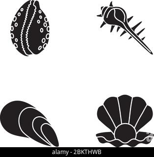 Verschiedene Muscheln schwarze Glyphen Symbole auf weißem Raum gesetzt Stock Vektor