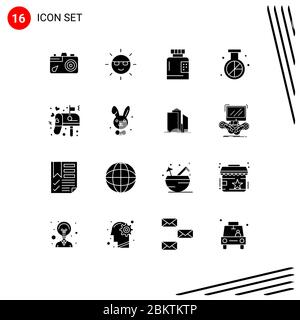 Gruppe von 16 modernen Solid Glyphen Set für Bücherregal, beobachten