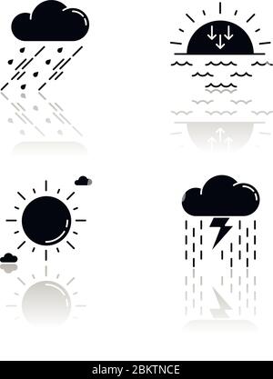 Tag und Nacht Vorhersage Drop Schatten schwarzen Glyph Symbole gesetzt Stock Vektor