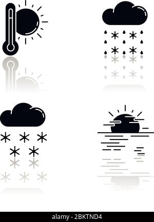 Temperatur- und Niederschlagsvorhersage Drop Shadow schwarze Glyph-Symbole gesetzt Stock Vektor