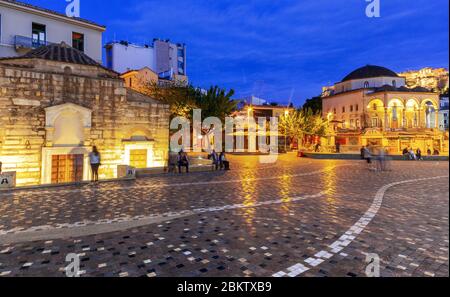 Monastiraki Platz am Nachmittag, am letzten Tag der offiziellen Sperrung, wegen des Coronavirus-Ausbruchs. Stockfoto