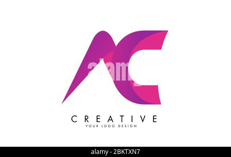 Buchstaben AC A C Logo Design mit Ribbon Effekt und Pink Gradient Vektor Illustration. Stock Vektor