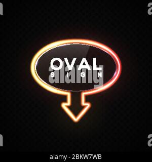 Neon ovaler Pfeilzeiger mit Farbverlauf auf dunklem transparenten Hintergrund. Symbol für helle Kreispfeile. Leuchtender runder Leuchtenrahmen aus Glas für Stock Vektor