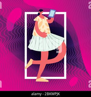 Frau zu Fuß und Tanz mit Stil Vektor Illustration Design Stock Vektor