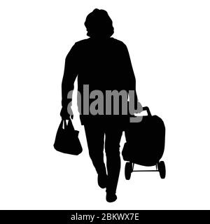 Frau Silhouette mit Taschen auf weißem Hintergrund, Vektor-Illustration Stock Vektor