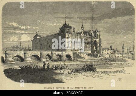 Iglesia y convento de San Marcos de León, en La Ilustración Católica. Stockfoto