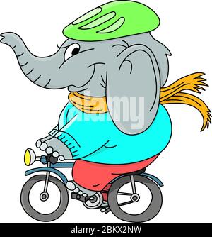 Cartoon Elefant trägt einen Hut und einen Schal Reiten ein Fahrrad Vektor-Illustration Stock Vektor