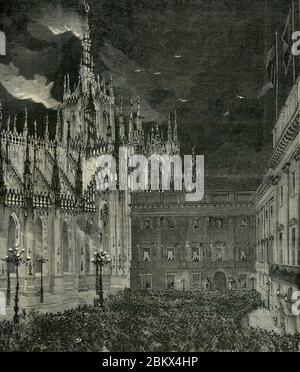 Il Duomo di Milano, Illuminato a fuochi di bengala. Stockfoto