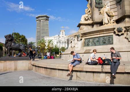 Kolumbus-Denkmal in Port Vell, Barcelona, Katalonien, Spanien, Europa Stockfoto